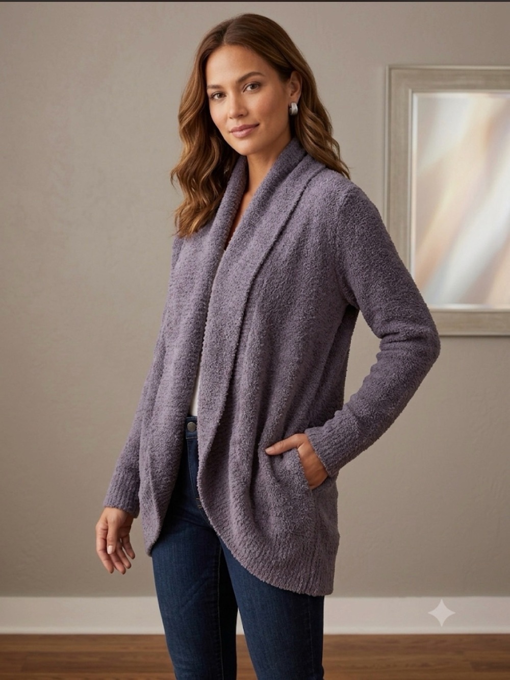Barefoot Dreams CozyChic Lite circle cardigan soft grey medium